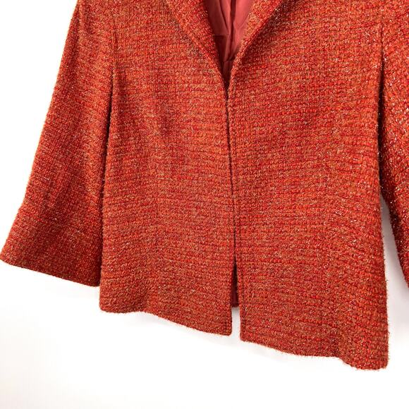 Lafayette 148 Womens 6 Wool Blend Super Sparkly Burnt Orange Blazer Jacket Top - Picture 6 of 10